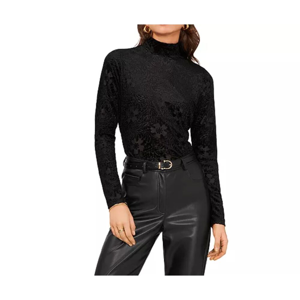 1.STATE Velour Floral Turtleneck Top‎ Black NWOT Small